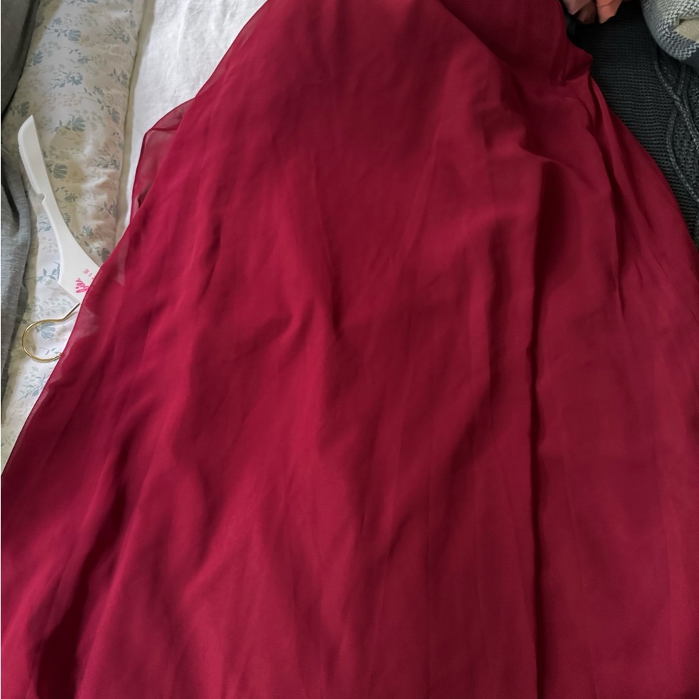 Barbie Azazie 1003 Chiffon A-line Dress with Puff Sleeves Burgundy